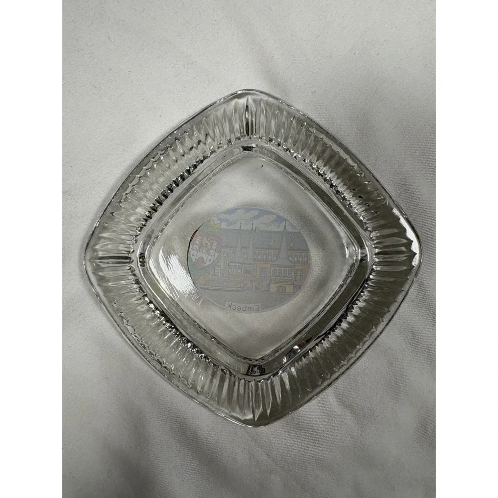 Vintage Einbeck Germany Souvenir Glass Ashtray Clear Ribbed Diamond Tobaccoriana